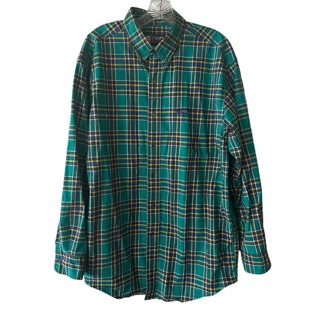 Vintage Ralph Lauren Chaps 90s Long Sleeve Button Down Plaid Shirt L Green
